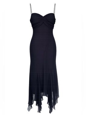 Y2k Whimsigoth Fairy Black Chiffon Asymmetric Dress Sz 12 Dark Romantic Goth